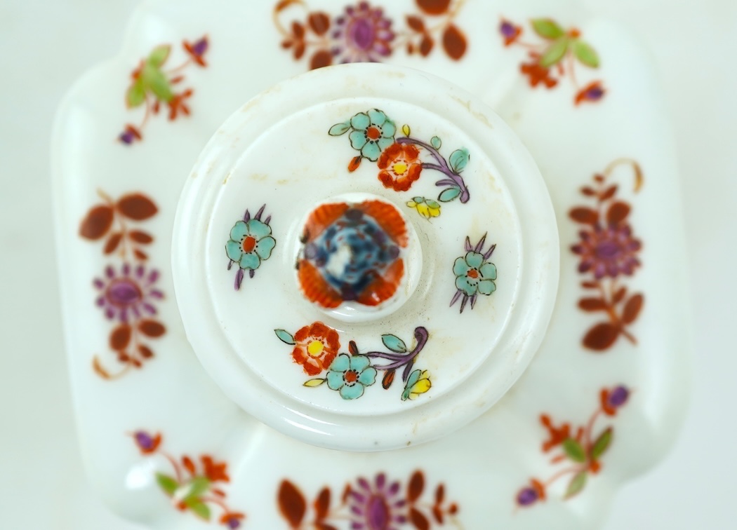 A Meissen polychrome tea caddy and cover, c.1760